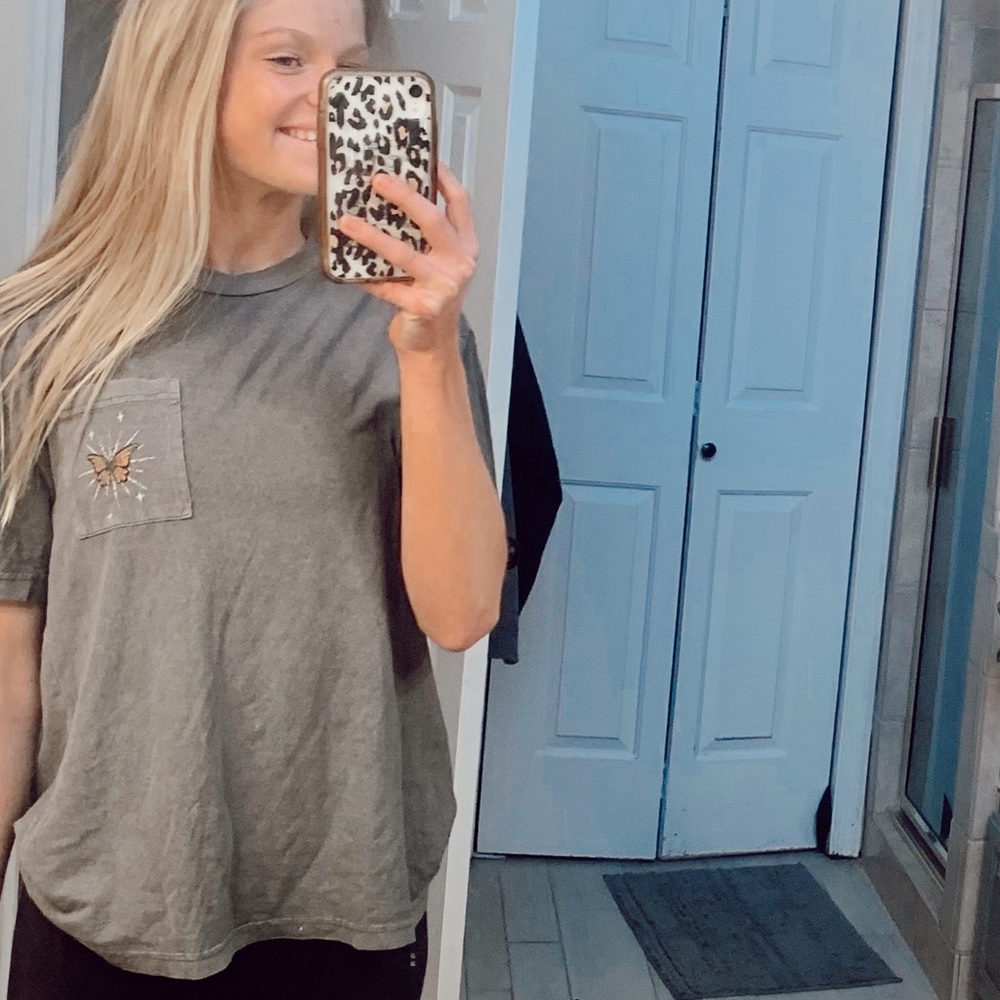 Pacsun Grey T-shirt Orange Butterfly